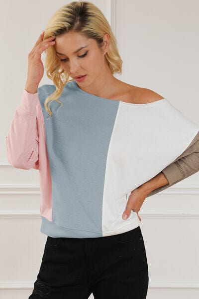 Gray Color Block Boat Neck Sweatshirt Sentient Beauty Fashions Apparel & Accessories