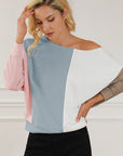 Gray Color Block Boat Neck Sweatshirt