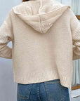 Gray Cable-Knit Dropped Shoulder Hooded Cardigan