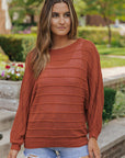 Sienna Striped Ribbed Trim Round Neck Sweater Sentient Beauty Fashions Apparel & Accessories