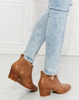Light Gray MMShoes Trust Yourself Embroidered Crossover Cowboy Bootie in Caramel Sentient Beauty Fashions shoes