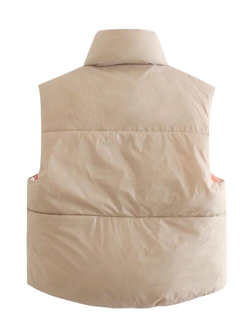 Tan Zip Up Drawstring Reversible Vest