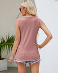 Rosy Brown Eyelet Lace Detail V-Neck Tank