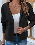 Gray Cable-Knit Dropped Shoulder Hooded Cardigan