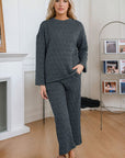 Dark Gray Round Neck Top and Pocketed  Pants Lounge Set Sentient Beauty Fashions Apparel & Accessories