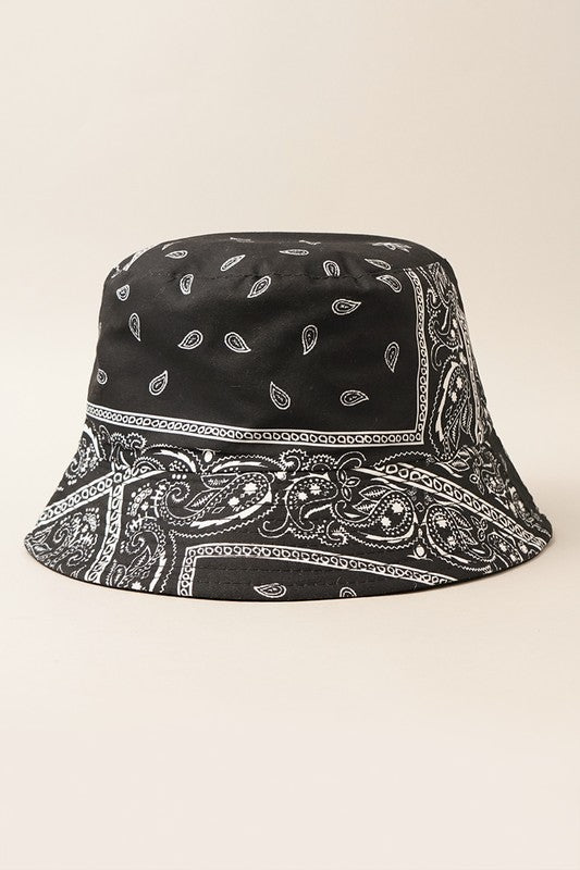 Dark Slate Gray Paisley Pattern Reversible Safari Bucket Hat