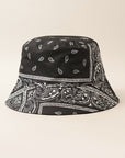 Dark Slate Gray Paisley Pattern Reversible Safari Bucket Hat Sentient Beauty Fashions Hats
