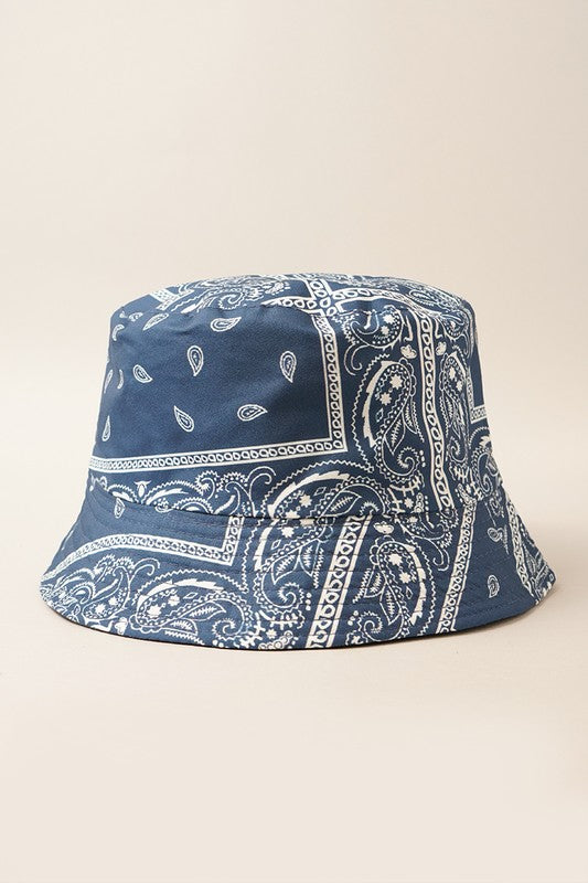 Antique White Paisley Pattern Reversible Safari Bucket Hat Sentient Beauty Fashions Hats