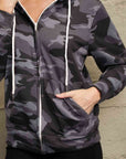 Dark Slate Gray Double Take Camouflage Drawstring Detail Zip Up Hooded Jacket Sentient Beauty Fashions Apparel & Accessories