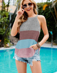 Dark Slate Gray Color Block Round Neck Sleeveless Knit Top