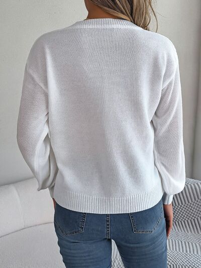 Gray Cable-Knit V-Neck Lantern Sleeve Sweater Sentient Beauty Fashions Apparel &amp; Accessories