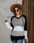 Dark Gray Eyelet Color Block Hooded Sweater Sentient Beauty Fashions Apparel & Accessories