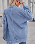Light Slate Gray Dropped Shoulder Denim Jacket Sentient Beauty Fashions Apparel & Accessories