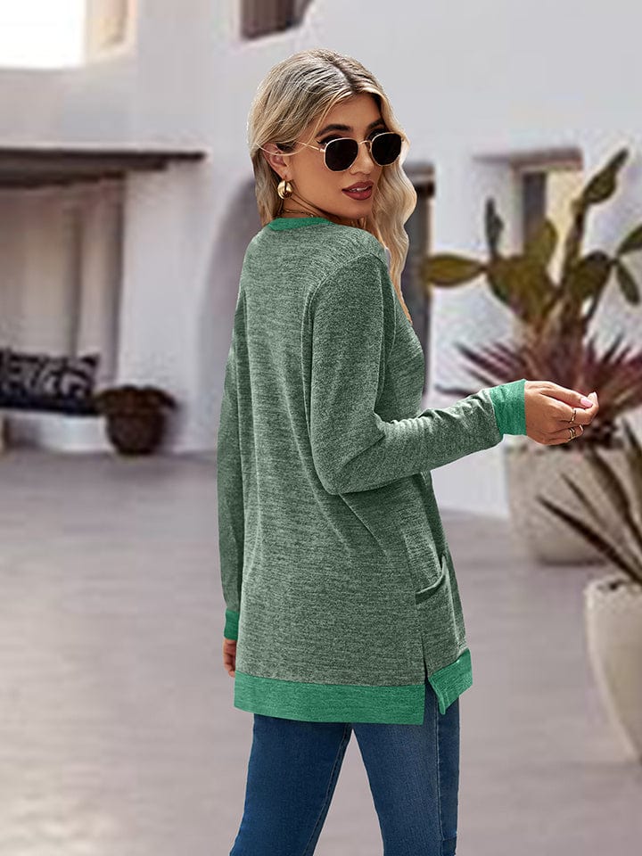 Dark Gray Round Neck Long Sleeve Blouse