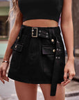 Black Belted Denim Shorts with Pockets Sentient Beauty Fashions Apparel & Accessories
