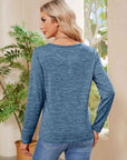 Tan Buttoned Round Neck  Long Sleeve T-Shirt