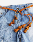 Light Steel Blue Braid Belt with Tassels Sentient Beauty Fashions *Accessories