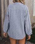 Light Slate Gray Striped Pocketed Button Up Long Sleeve Shirt Sentient Beauty Fashions Apparel & Accessories