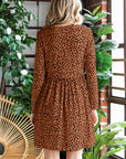 Dim Gray Printed Round Neck Long Sleeve Dress Sentient Beauty Fashions Dresses