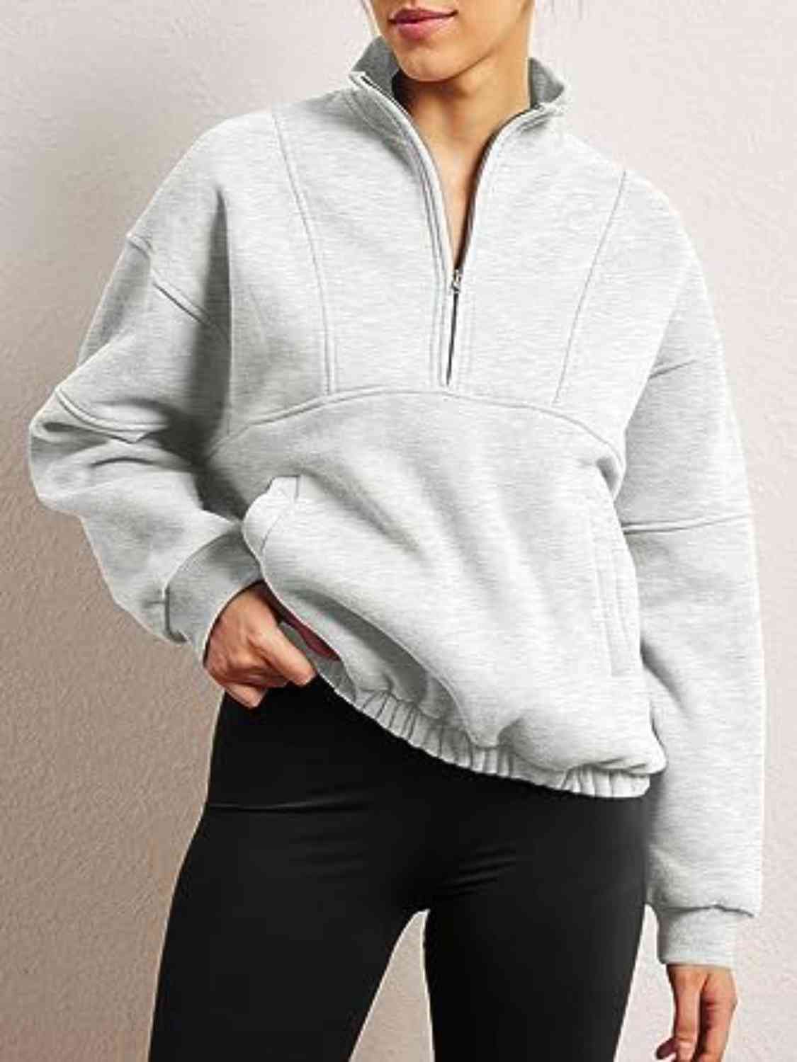 Light Gray Half-Zip Long Sleeve Sweatshirt