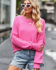 Rosy Brown Round Neck Drop Shoulder Long Sleeve Sweater