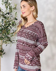 Gray Heimish Full Size Christmas Element Buttoned Long Sleeve Top Sentient Beauty Fashions Apparel & Accessories