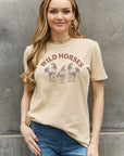 Light Slate Gray Simply Love WILD HORSES Graphic Cotton T-Shirt