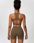 Light Gray Cutout Cropped Sport Tank and Shorts Set Sentient Beauty Fashions Apparel & Accessories