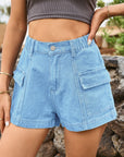 Dark Gray High-Waist Denim Shorts with Pockets