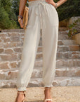 Rosy Brown Textured Smocked Waist Pants with Pockets Sentient Beauty Fashions Apparel & Accessories