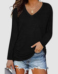 Light Gray Ruched V-Neck Long Sleeve T-Shirt