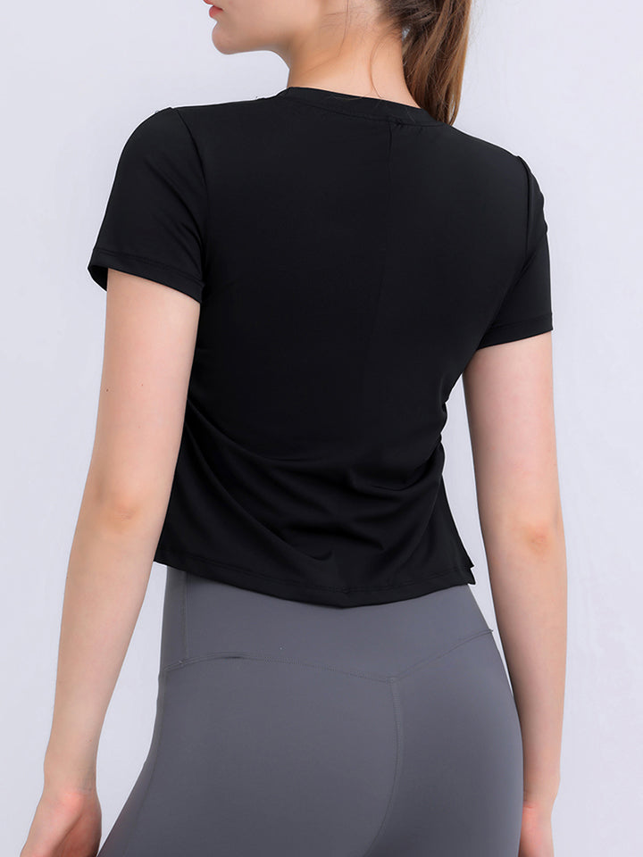 Black Round Neck Short Sleeve Active Top Sentient Beauty Fashions Apparel &amp; Accessories