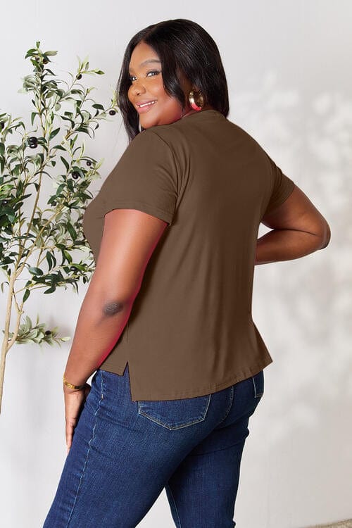 Dark Slate Gray Basic Bae Full Size Round Neck Short Sleeve T-Shirt Sentient Beauty Fashions Apparel &amp; Accessories