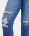 Dark Slate Blue BAYEAS Full Size High Waist Distressed Cat's Whiskers Straight Jeans Sentient Beauty Fashions Apparel & Accessories