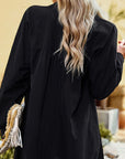 Black Dropped Shoulder Collared Longline Shirt Sentient Beauty Fashions Tops