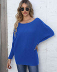 Dark Slate Blue Full Size Horizontal Ribbing Dolman Sleeve Sweater Sentient Beauty Fashions Apparel & Accessories