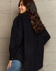 Dark Gray Ninexis Collared Neck Dropped Shoulder Button-Down Jacket Sentient Beauty Fashions Apparel & Accessories