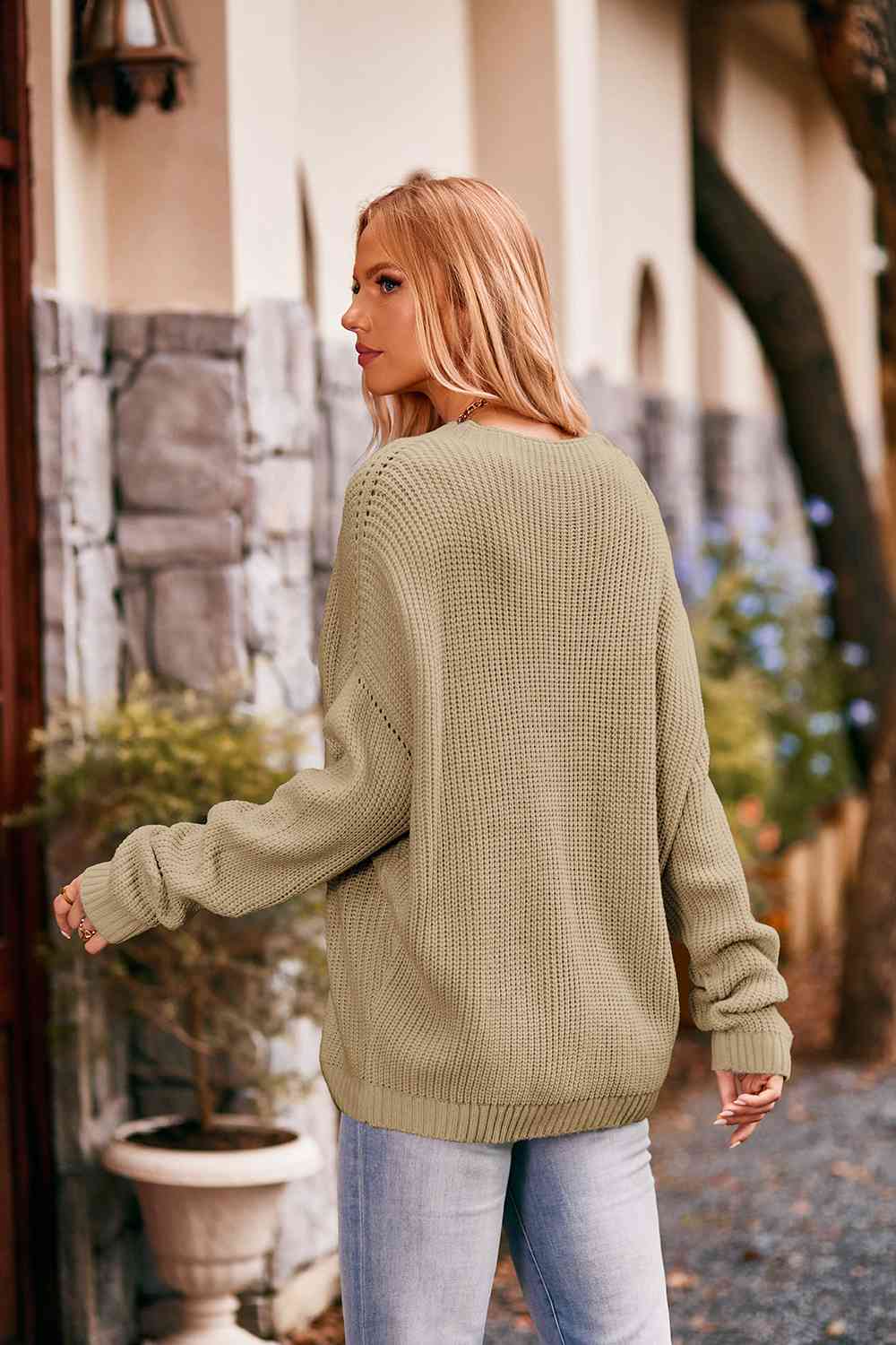 Rosy Brown Round Neck Sweater with Pocket