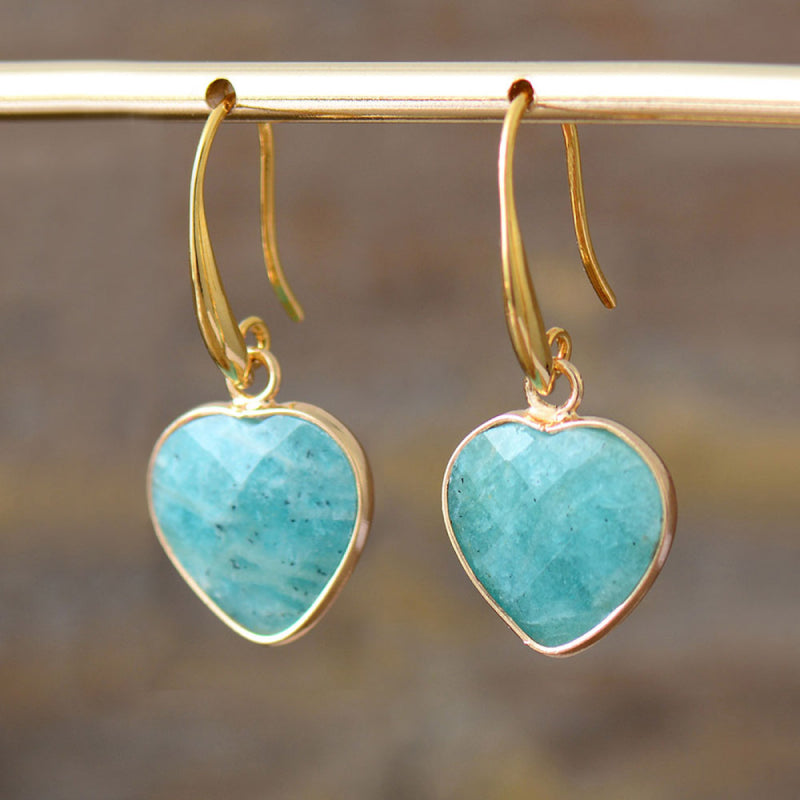 Dim Gray Natural Stone Heart Drop Earrings Sentient Beauty Fashions jewelry