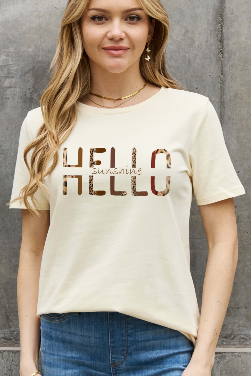 Rosy Brown Simply Love Full Size HELLO SUNSHINE Graphic Cotton Tee Sentient Beauty Fashions Apparel &amp; Accessories