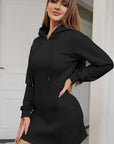 Gray Drawstring Long Sleeve Hooded Dress Sentient Beauty Fashions Apparel & Accessories