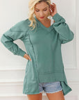 Light Gray Exposed Seam V-Neck Zip Detail Sweatshirt