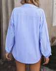 Dark Gray Striped Pocketed Button Up Long Sleeve Shirt Sentient Beauty Fashions Apparel & Accessories