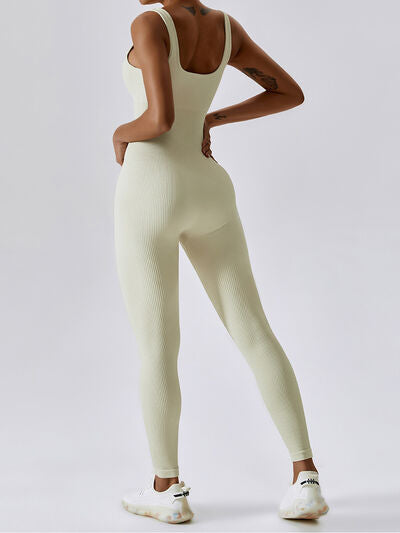 Light Gray Wide Strap Sleeveless Active Jumpsuit Sentient Beauty Fashions Apparel &amp; Accessories