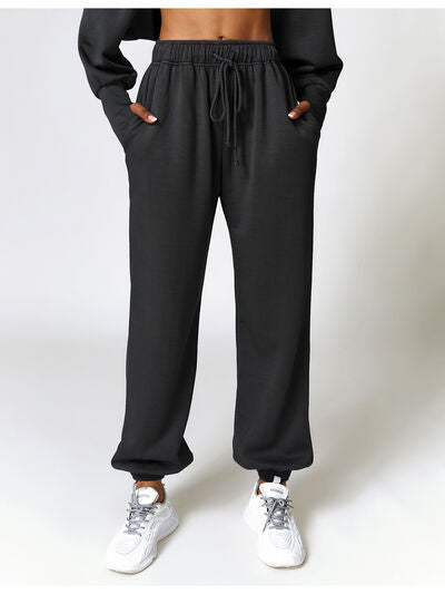 Dark Slate Gray Drawstring Pocketed Active Joggers Sentient Beauty Fashions Apparel &amp; Accessories