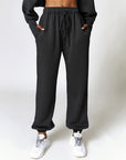 Dark Slate Gray Drawstring Pocketed Active Joggers Sentient Beauty Fashions Apparel & Accessories