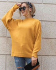Gray Round Neck Dropped Shoulder Sweater Sentient Beauty Fashions Apparel & Accessories