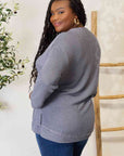 Light Gray Basic Bae Waffle-Knit Round Neck Long Sleeve Slit Sweatshirt Sentient Beauty Fashions Apparel & Accessories