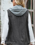 Dark Slate Gray Sleeveless Hooded Denim Jacket with Pockets Sentient Beauty Fashions Apparel & Accessories