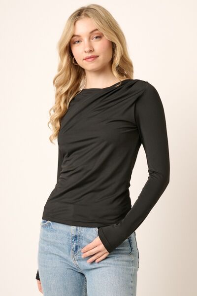 Dark Slate Gray Mittoshop Ruched Long Sleeve Slim Top Sentient Beauty Fashions Apparel & Accessories